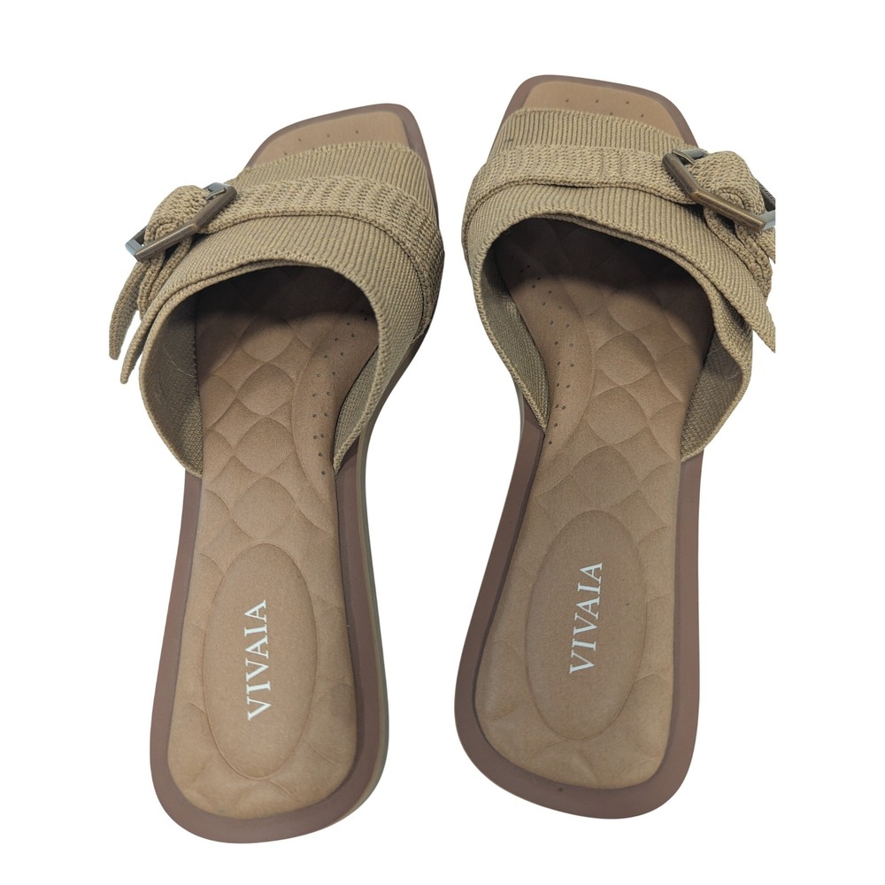 Vivaia Micah Pillow Top Slide Sandals Tan Knit Buckle Sustainable EU 40 US 9 - Picture 3 of 10